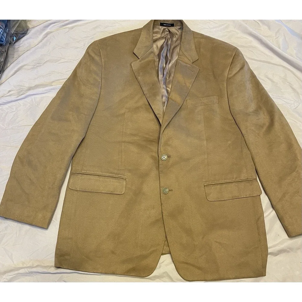 Chaps Suit Jacket‎ Faux Suede Mens 44R Sport Coat Blazer Tan